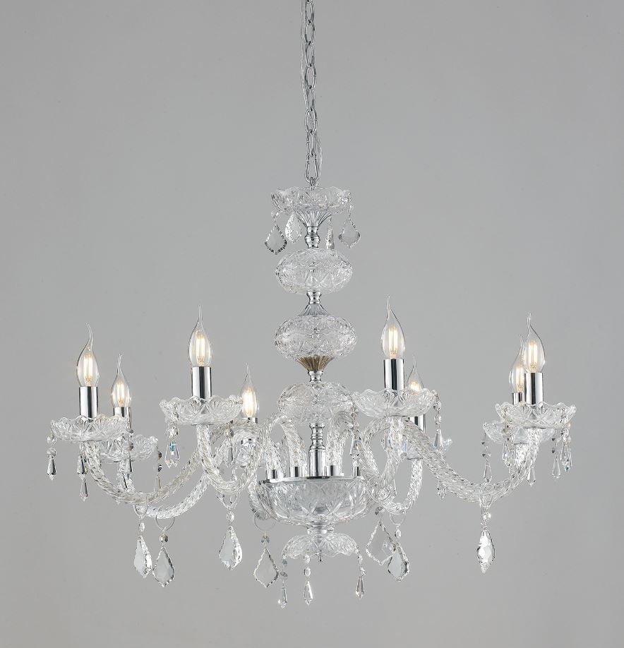 Sospensione 8 luci vetro cristallo finitura cromo 8XE14 non incl. INCANTO Sospensione 8 luci vetro cristallo finitura cromo 8XE14 non incl. INCANTO